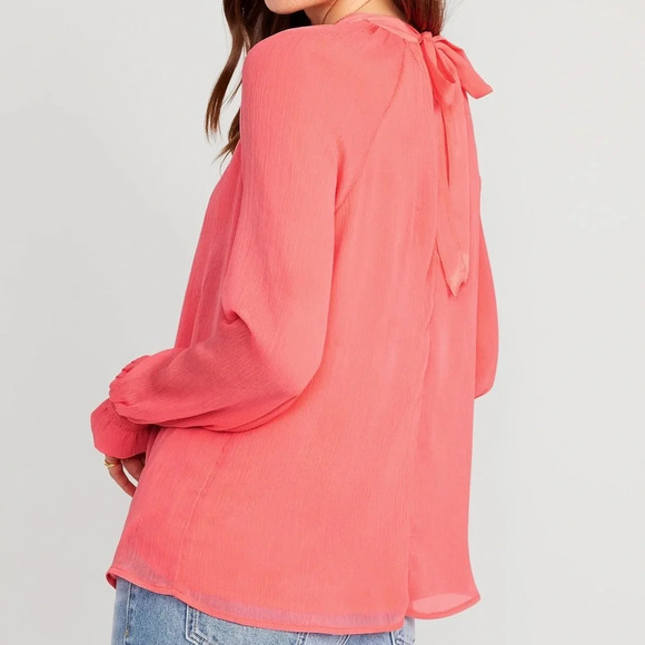 OLD NAVY Shirred Mock-Neck Tie-Back Blouse Size 2XL NEW - Picture 2 of 16